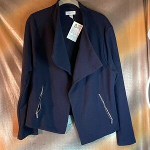 XL Calvin Klein Navy crop jacket stretchy 44” chest 403‎ angle zip pockets